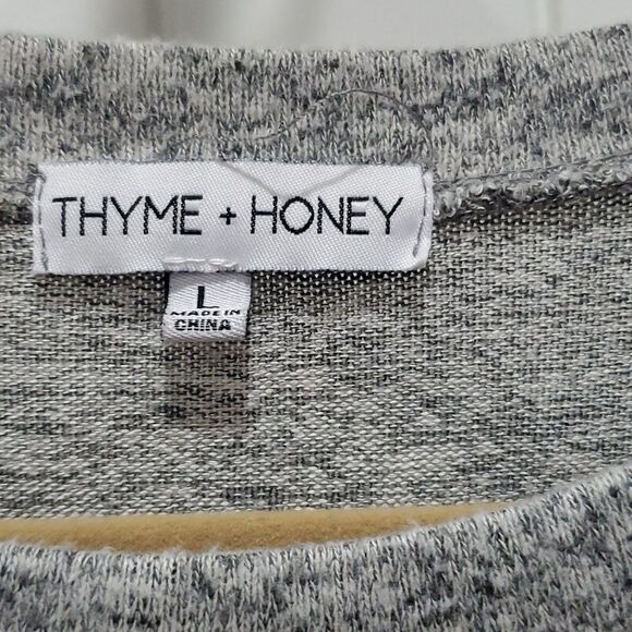Thyme + Honey Women's Cozy Side Hem Tie Long Sleeve Pullover Sweater  Grey Large - Picture 2 of 5